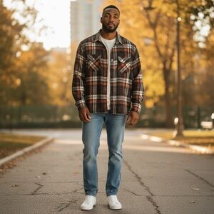 Vintage Monterey Men's Brown & Black Plaid Shirt Size XL